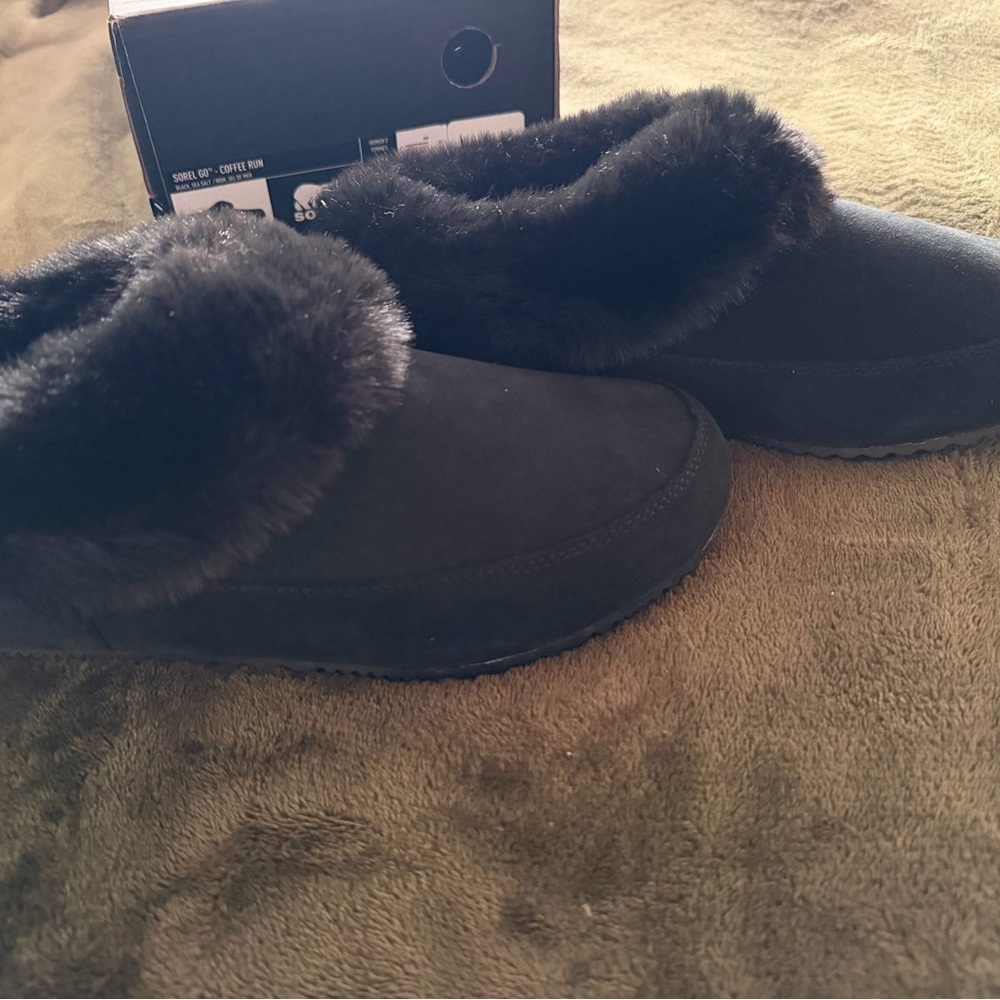 Women's Sorel Black Fur-Lined Slippers